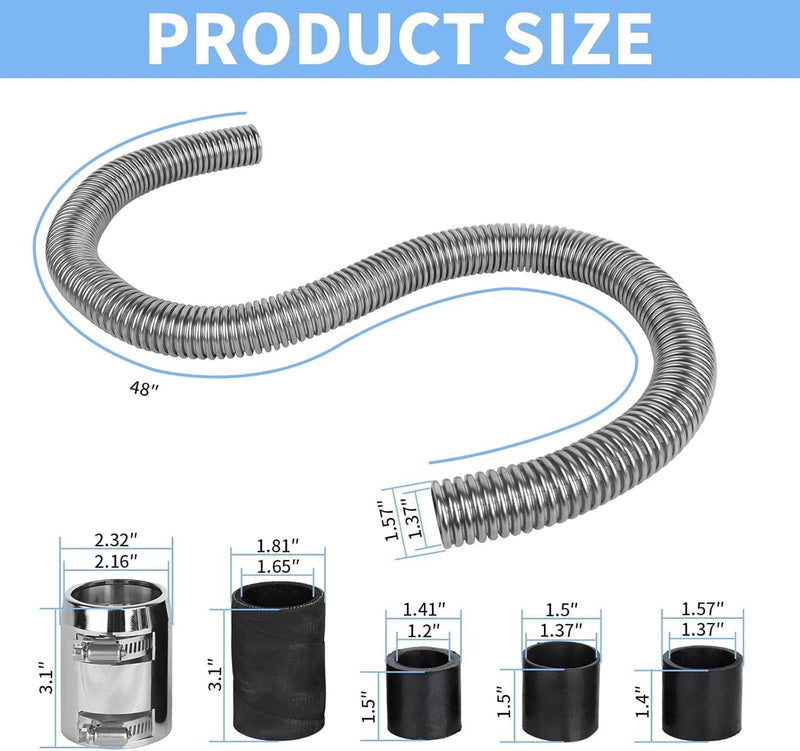 48" Universal Stainless Steel Radiator Flexible Coolant Water Hose Caps Kit