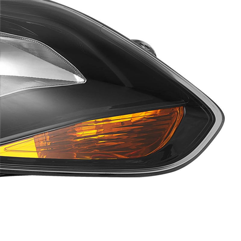 DURAFORCE Black Right Passenger Side Headlight Clear Lens Halogen for Ford Focus 2012-2014
