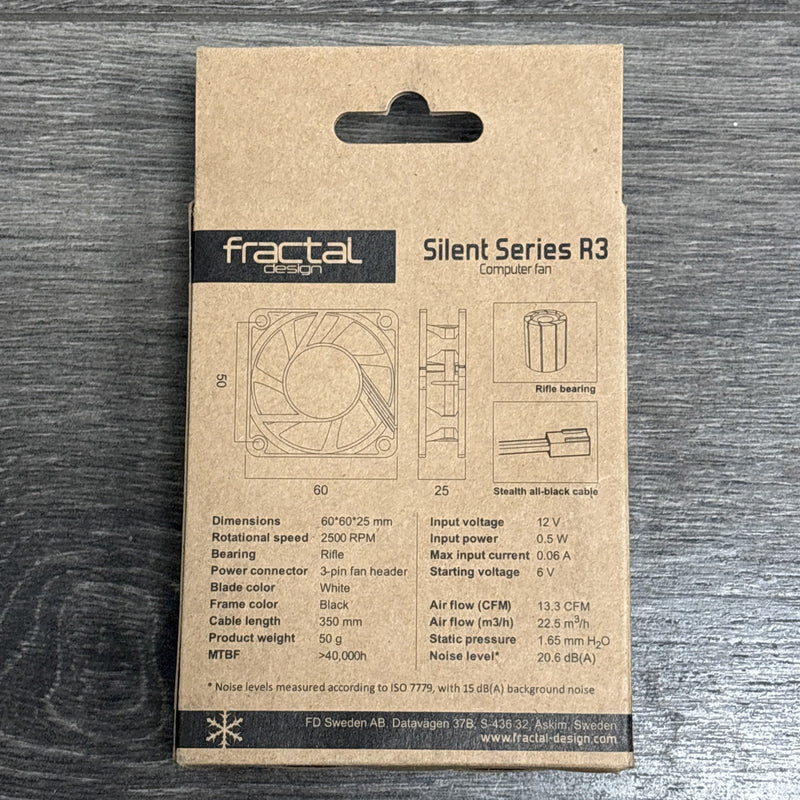 Silent Series R3 60mm Case Fan for Fractal Design Quiet Cooling 3 Pin Connector