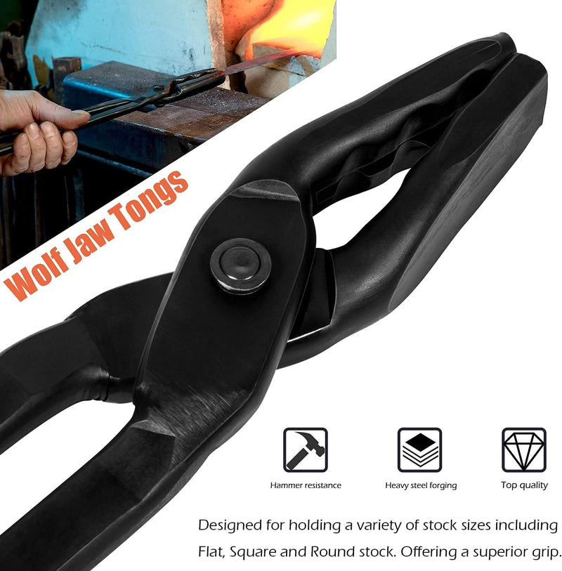 Blacksmith Tongs Set Knife Making Wolf Jaw V-Bit Starter Beginner