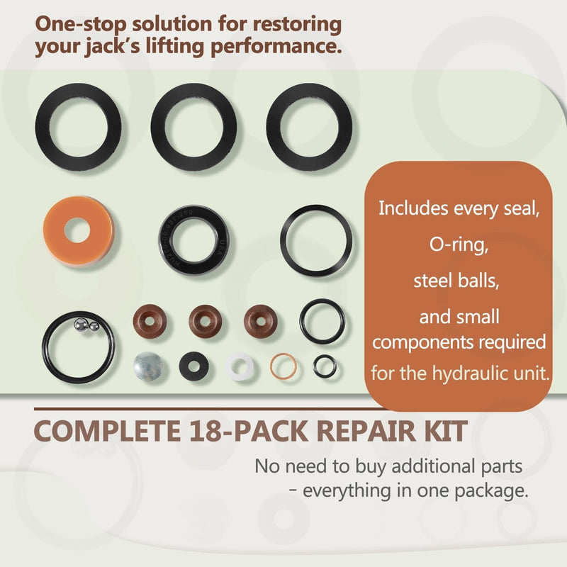 Hydraulic Seal Replacement Kit for Lincoln Walker J-122 1.5 Ton Floor Jack 18 PC