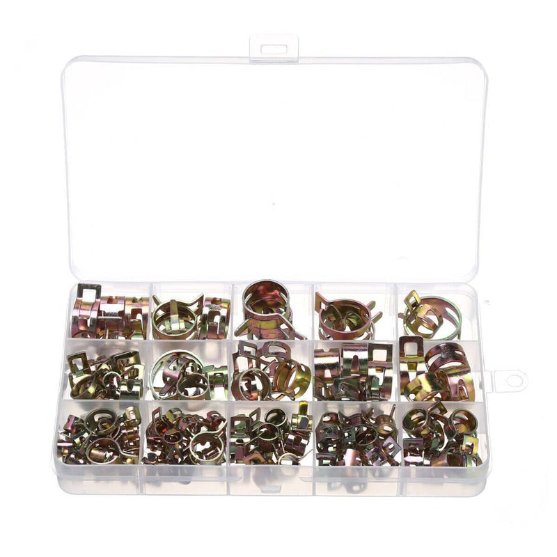 115PC Spring Hose Clamps Kit 6-22mm Fuel Water Line Pipe Air Tube Fastener Clips