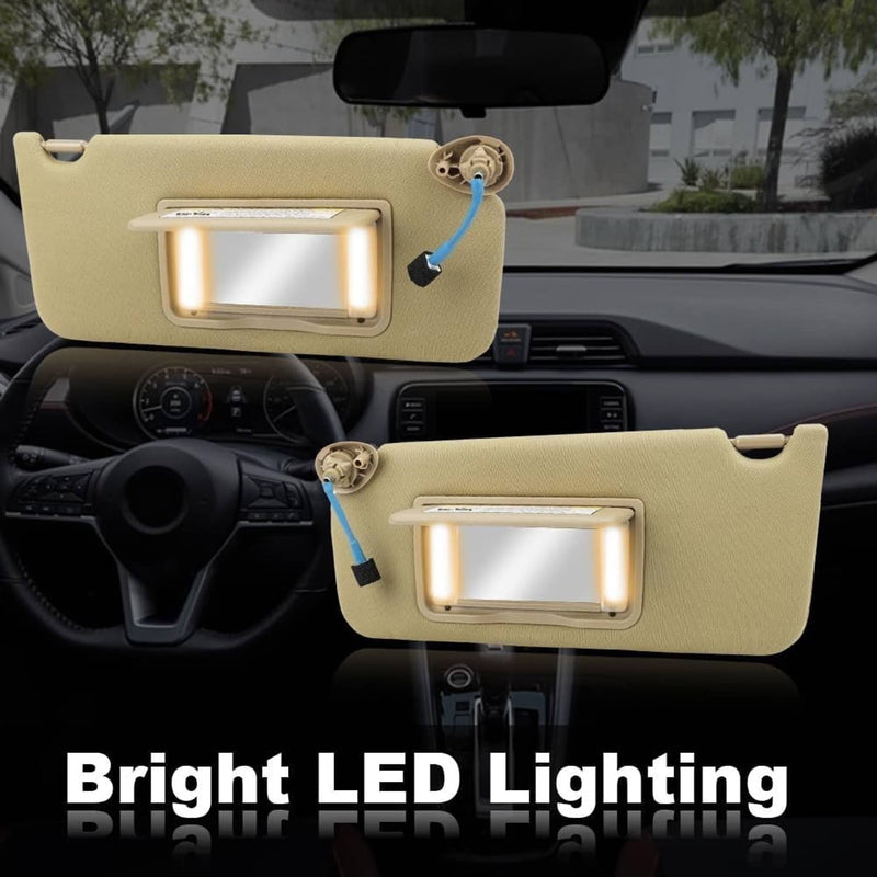83280-TA5-A51ZA Sun Visor Tan w/ Light Mirror 2Pcs for Honda Accord 2008-2017