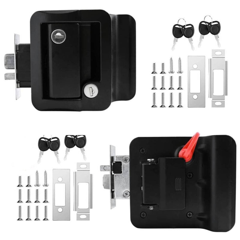 2Pcs Black RV Paddle Entry Door Lock Latch Handle Knob Deadbolt Camper Trailer