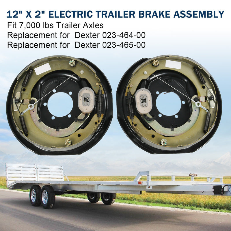 Pair Electric Trailer Brake 12" x 2" Self-Adjusting Assembly for 7000 lbs Axle