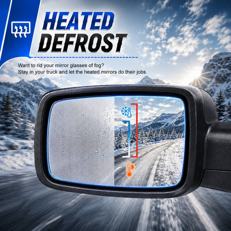 Pair Side Mirror Chrome Power Fold Heated Temp Sensor for 2013-2019 Ram 1500