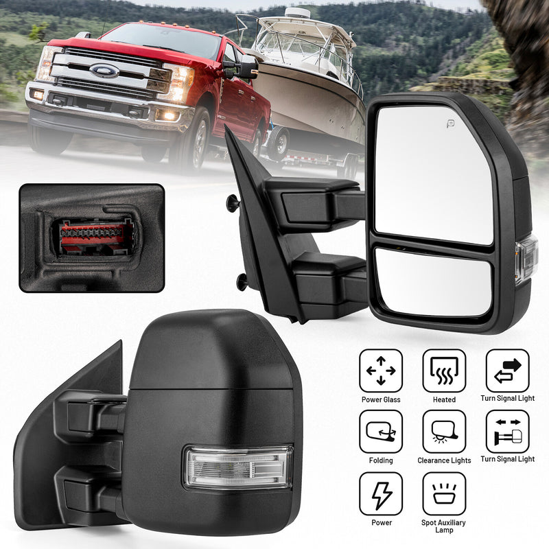 Towing Mirrors Power Heated LED Turn Signal for Ford F250 F350 2017-2019 Set