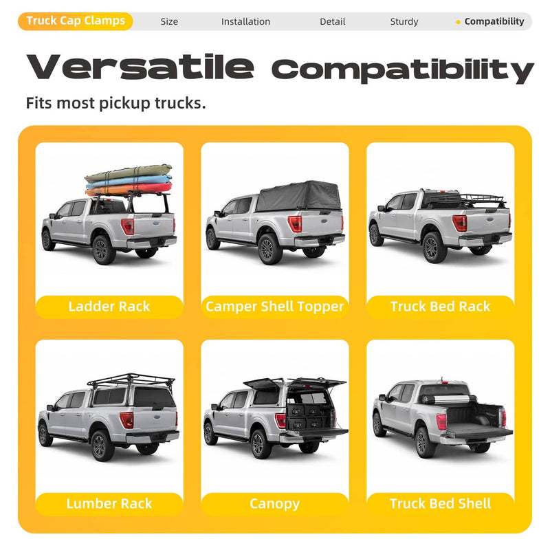 DURAFORCE Cap Topper Camper Shell Mounting Clamps Aluminum Truck Bed 8 Pieces