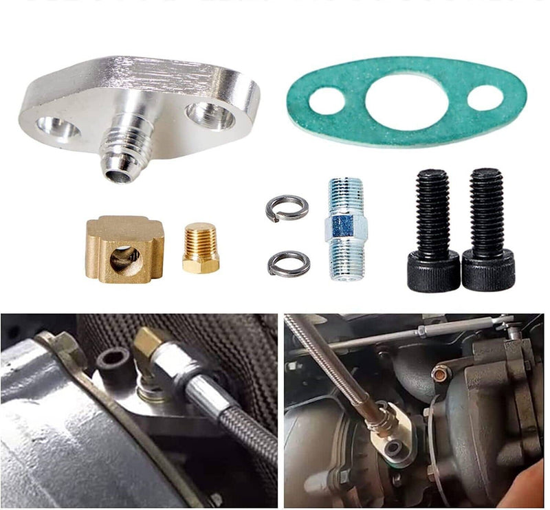 Oil Feed Line + 10AN Oil Drain Return Fitting for Turbo T3 T4 T6 GT45 T04E T66