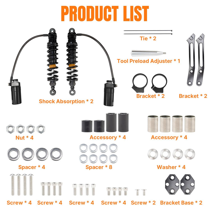 Remote Reservoir Suspension Shocks for Harley Touring Road King Glide