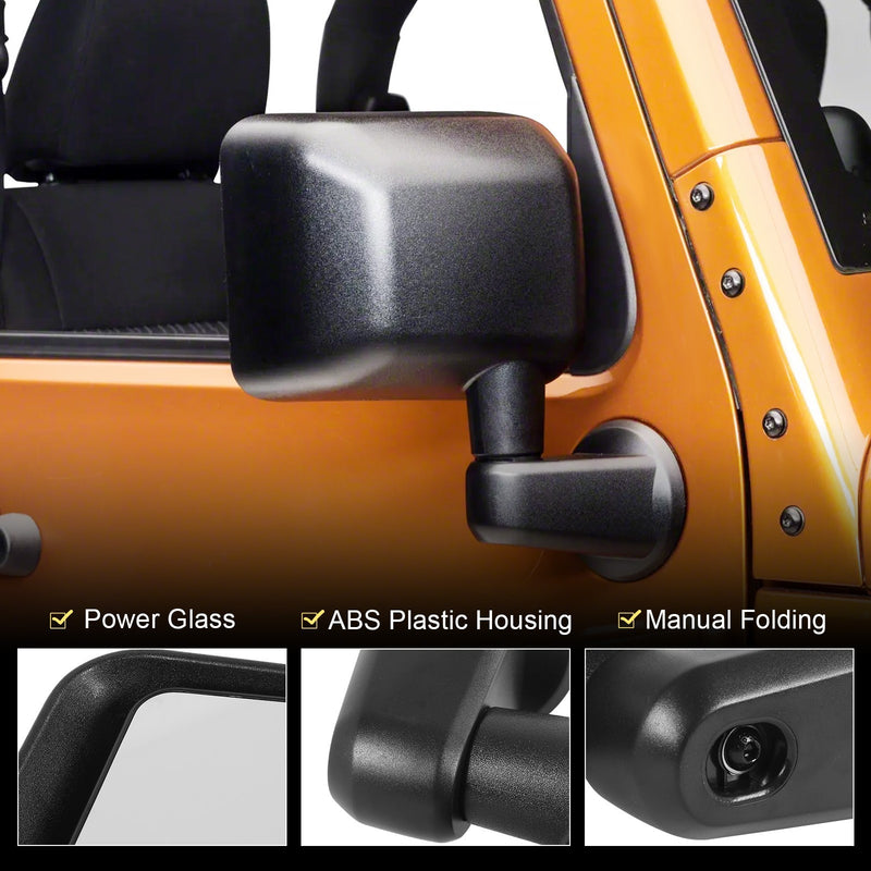 Side Mirrors Manual Pair for Jeep Wrangler JK Left Right Black 2007-2017
