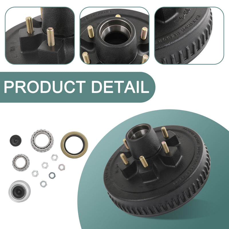 12x2 Trailer Brake Hub Drum Kit 6 on 5.5 for 5200-6000 Lbs Axle 1 Set