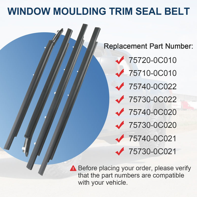 Window Moulding Weatherstrip Seal Belt for Toyota Tundra Double Cab 2000-2006 4x