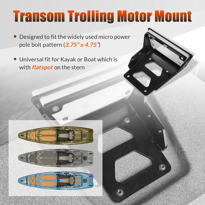 Transom Trolling Motor Mount for Kayaks 3.75" x 4.75" Bolt Pattern 6mm Thick