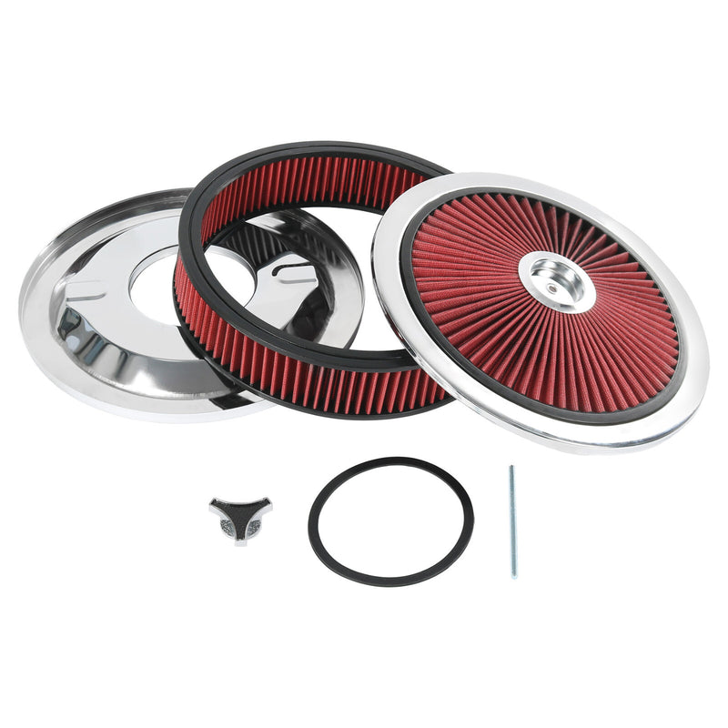 14" X 3" Round Red High Flow Washable Air Cleaner for SBC BBC Thru