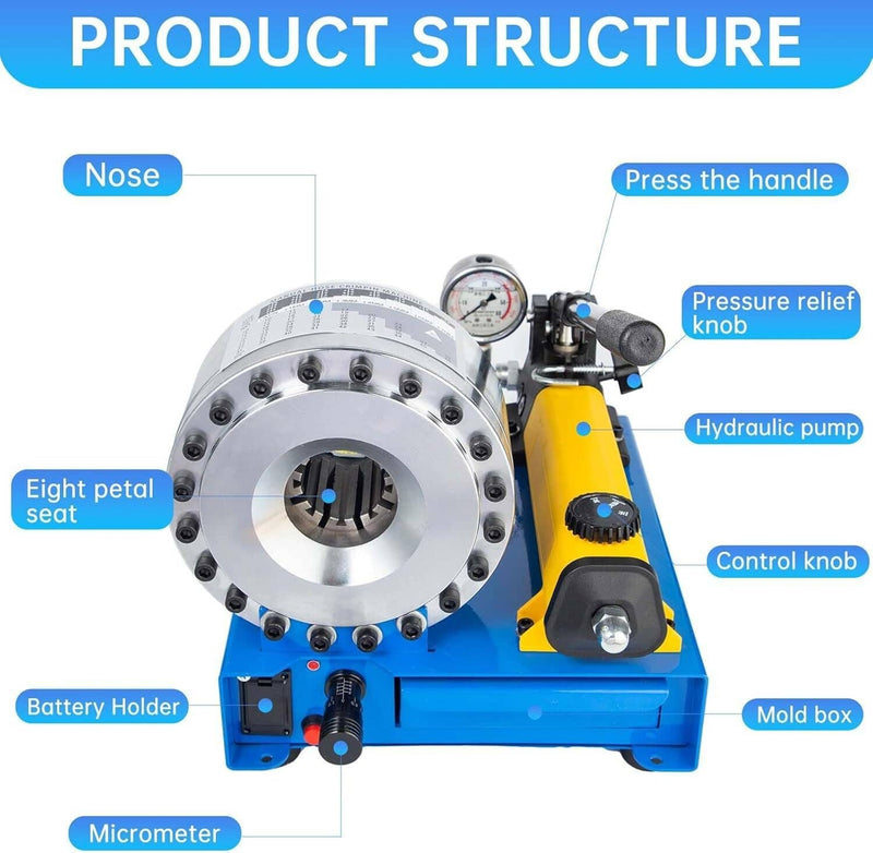 5600KN Hydraulic Hose Crimper Pipe Clamping Machine w/ 8 Dies 10mm-30m