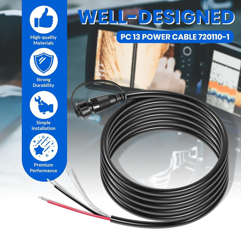 PC 13 Power Cable for Humminbird 720110-1 APEX Marine-Rated Power Cable 10 ft