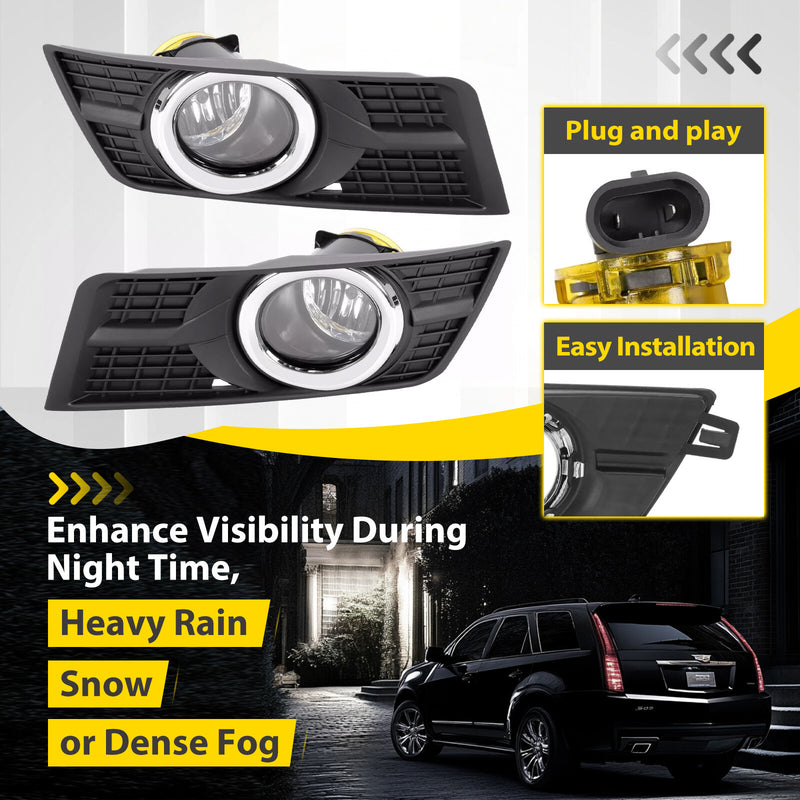 Fog Lights With Bezel Bumper Lamp Cover for Cadillac SRX 2010-2016 Pair