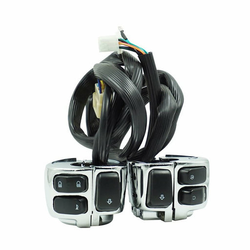 DURAFORCE Pair 1" Handlebar Control Switches Chrome + Wiring Harness for Motorcycle