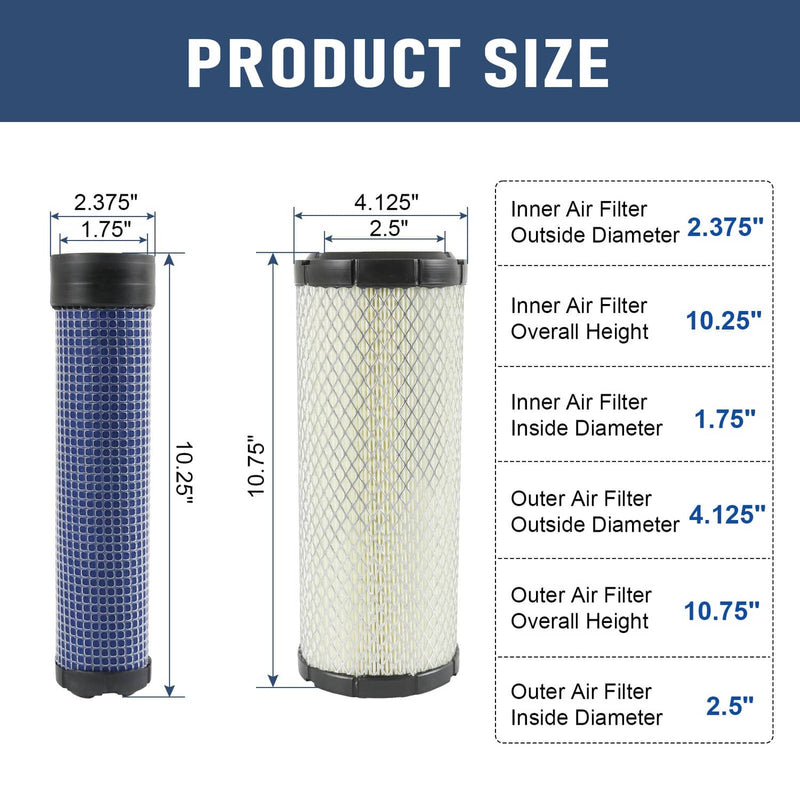 2 Set Air Filter for Kohler Kawasaki 2508301-S 2508304-S 11013-7020 11013-7019