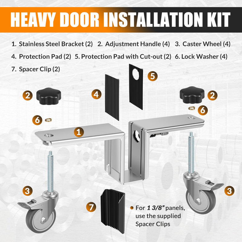 Heavy Door Installation Hardware Tool Kit for 1-3/4" & 2-1/4" Doors Dual-Dolly