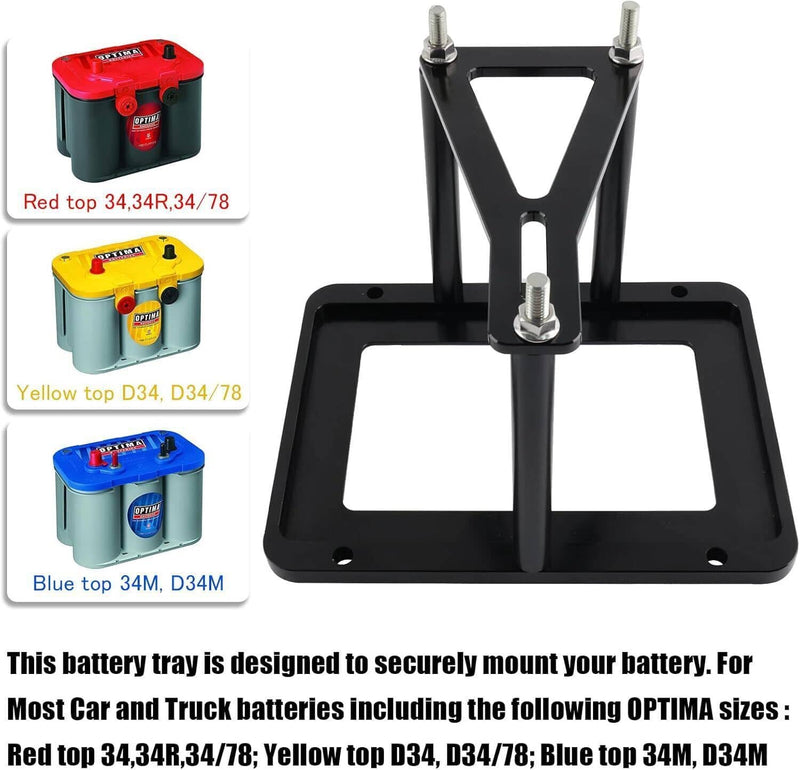 Aluminum Billet Battery Tray Hold Down Trunk Relocation Racing Mount Black