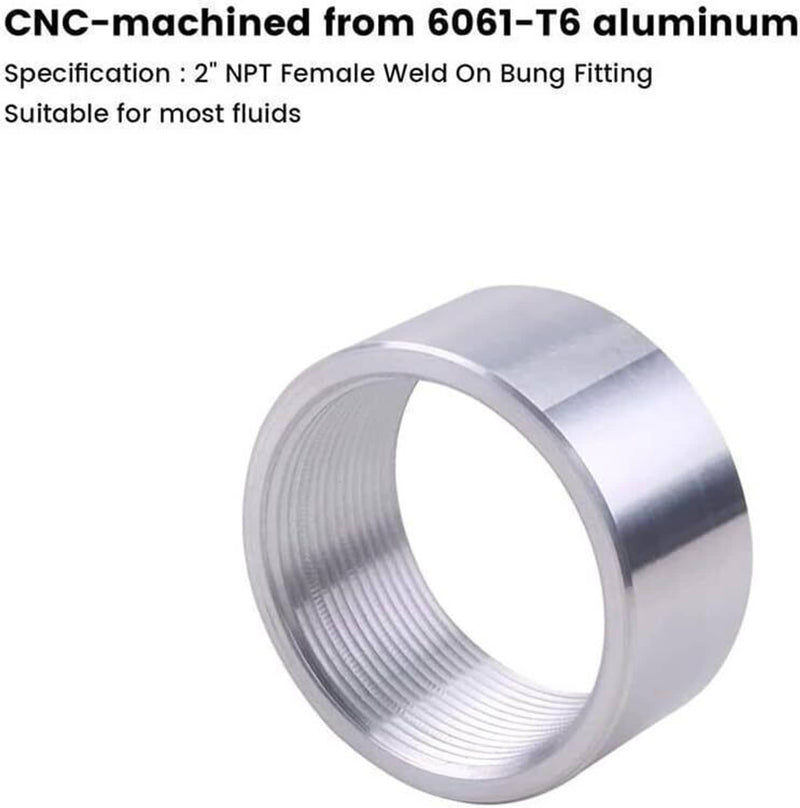 2 Inch NPT Female Thread Aluminum Weld On Pipe Fitting Bung for Most Fluids