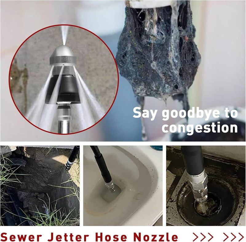 5000psi Sewer Cleaning Tool High Pressure Nozzle 1/4 Inch Connector Pipe Cleaner