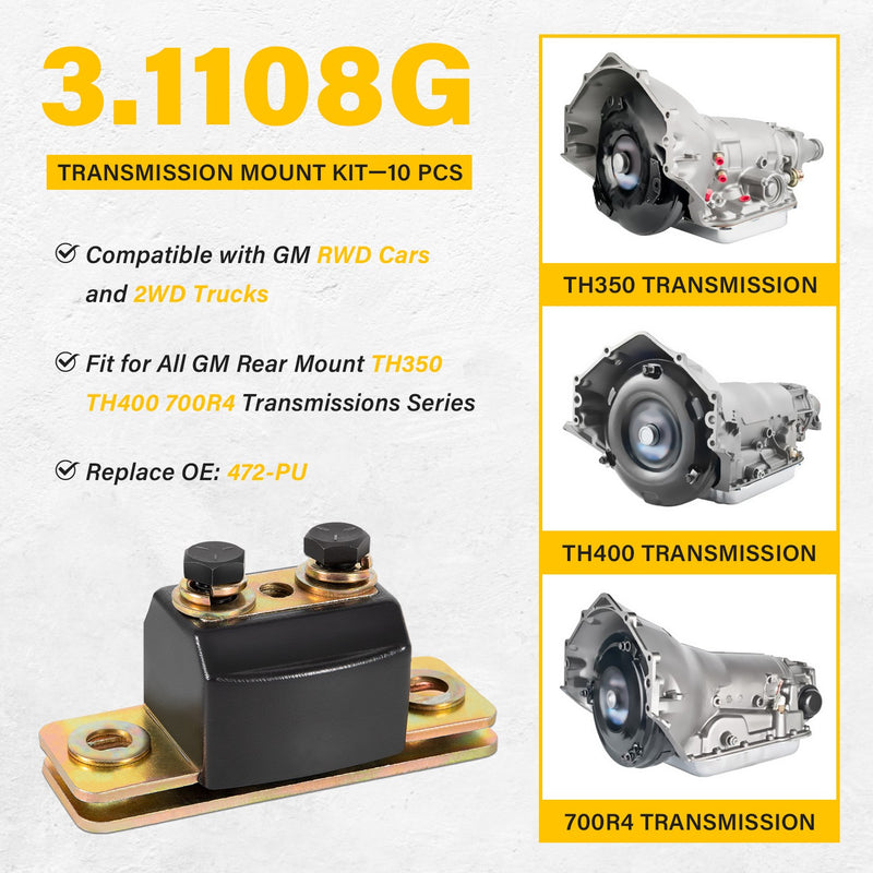 3.1108G Transmission Mount Kit for GM RWD Cars 2WD Trucks TH350 TH400 700R4