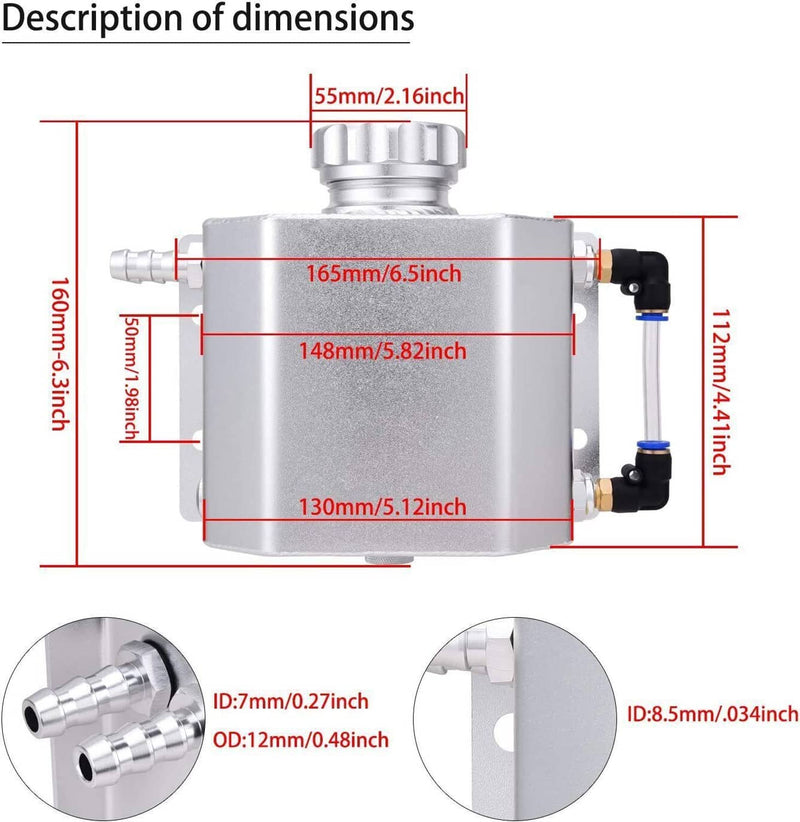 Universal 1L Aluminum Radiator Coolant Overflow Bottle Recovery Water Tank