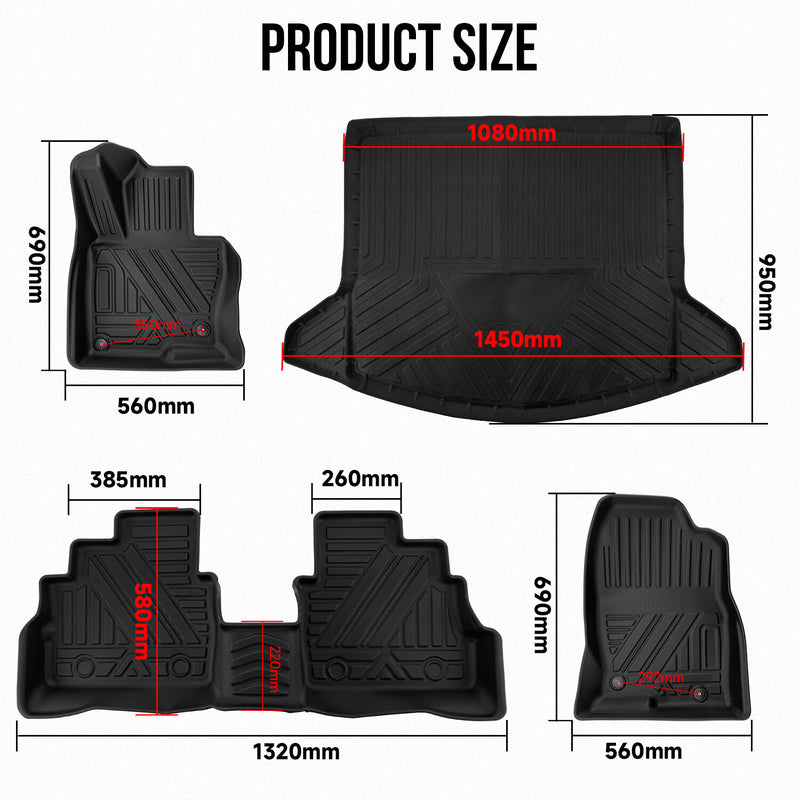 Floor Mats Cargo Liner for Mazda CX-5 2017-2025 Black TPE All-Weather