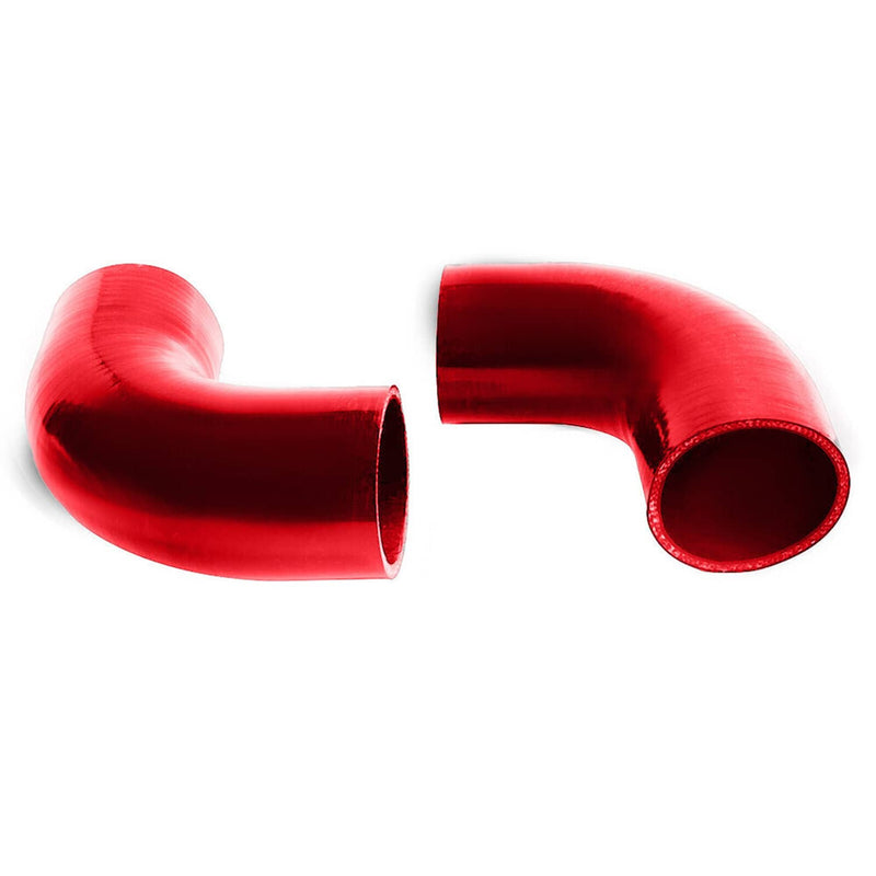 Universal 3" Aluminum Intercooler Turbo Piping Kit Hose Red Silicone Clamp