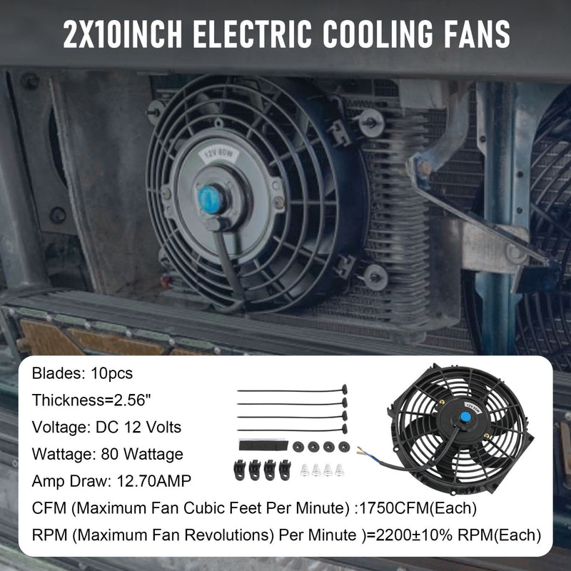 Universal 10" Slim Pull Push Racing Electric Radiator Engine Cooling Fan 2X