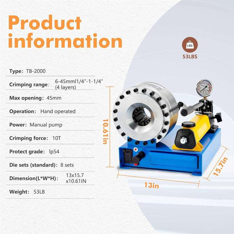 5600KN Hydraulic Hose Crimper Pipe Clamping Machine w/ 8 Dies 10mm-30m