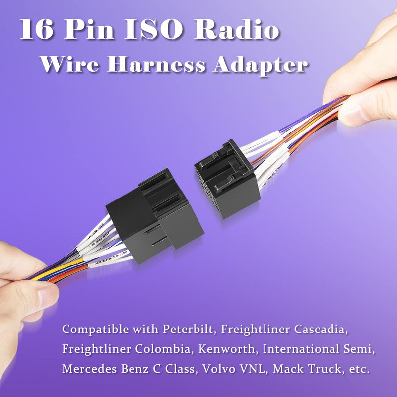 16 Pin Radio ISO Wire Harness Adapter for Peterbilt Freightliner Semi Truck Pair
