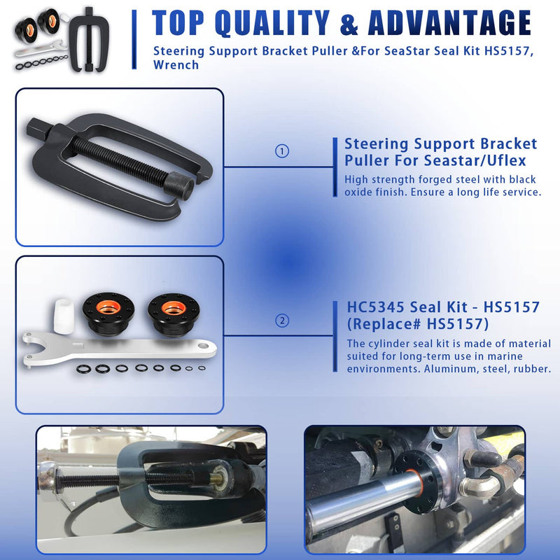 HS5157 Seastar HC5345 Front Mount Hydraulic Steering Cylinder Seals Kit