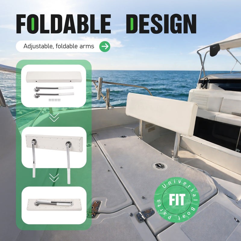 Universal Boat Seat Backrest with Folding Arms Leaning Post White Silver