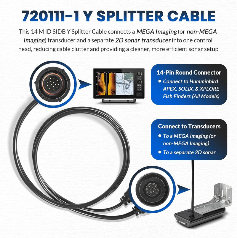 720111-1 14 M ID SIDB Y Splitter Cable for Humminbird SOLIX And APEX Fish Finder