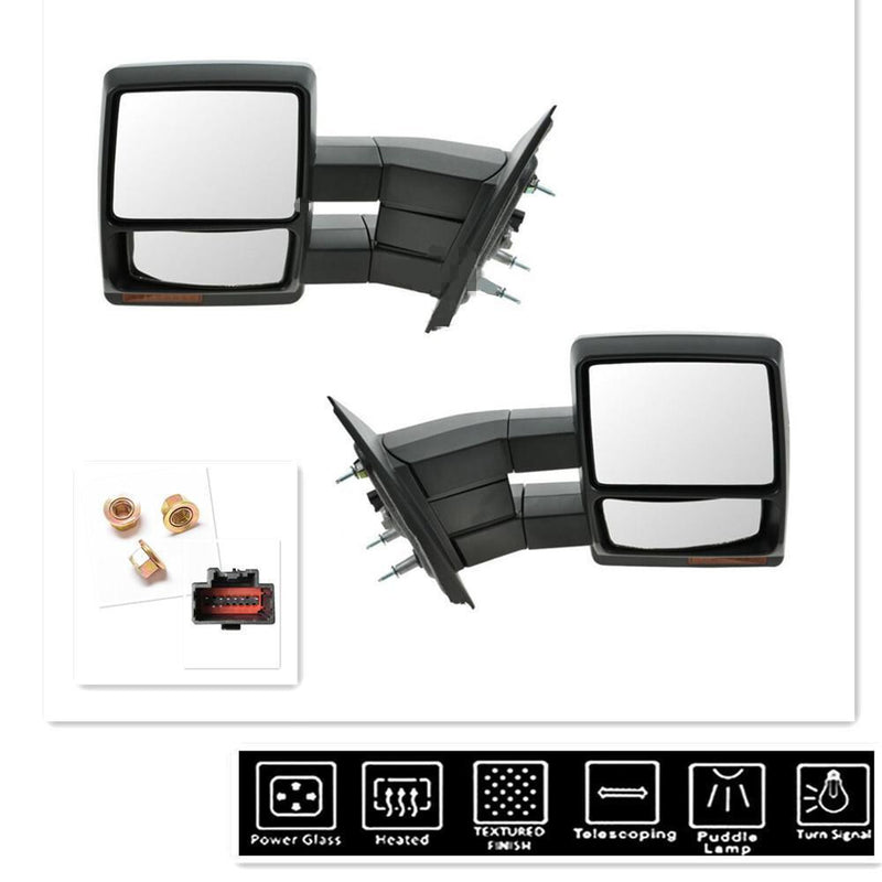 Towing Power Heated Tow Mirrors Set Signal Puddle for Ford F150 2007-2014