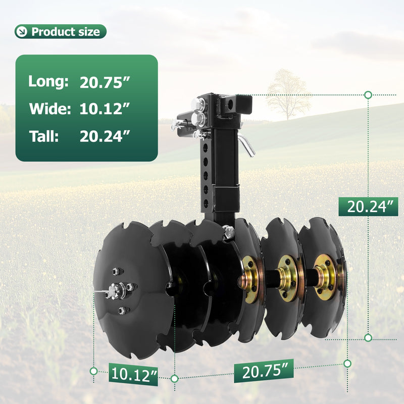 20" Notched Disc Harrow Plow for ATV UTV w/ 6 x Concave 2" Receiver