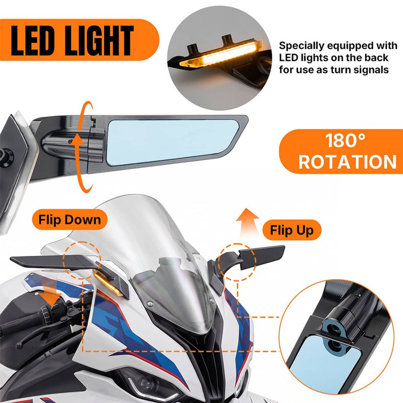 CNC Aluminum Adjustable Wind Wing Side View Mirrors for BMW S1000RR 2019-2026