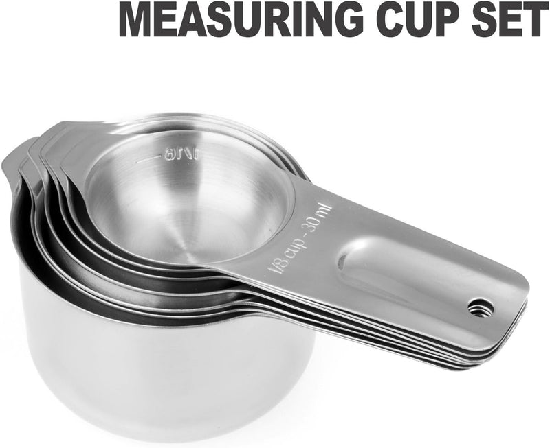 13 Piece Measuring Cups and Spoons Set 18/8 Stainless Steel Heavy Duty Silver