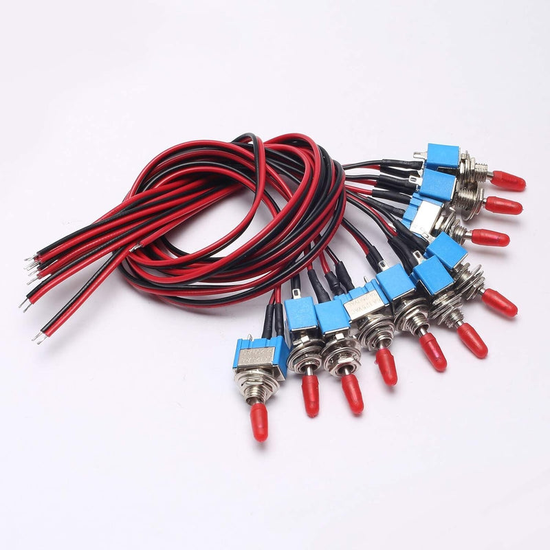 10PCS SPST Mini Toggle Switch Wires On Off Metal Small for Automotive Boat Car T