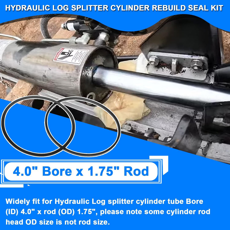 4.0" Bore x 1.75" Rod Hydraulic Log Splitter Cylinder Rebuild Seal Kit