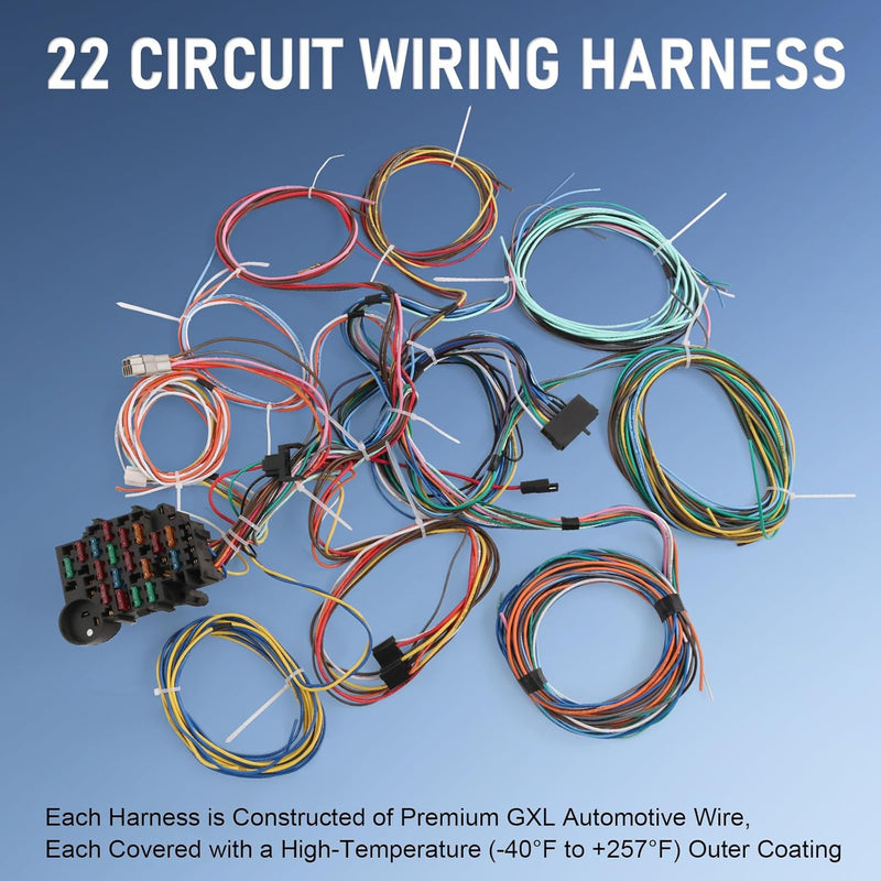 Universal 22 Circuit Wiring Harness Street Hot Rod Custom Wire Kit XL Wires