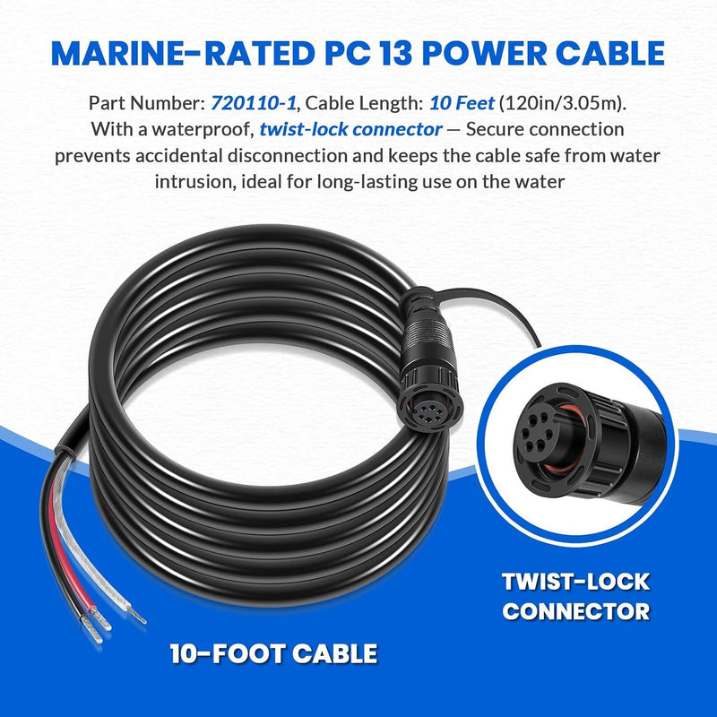 PC 13 Power Cable for Humminbird 720110-1 APEX Marine-Rated Power Cable 10 ft
