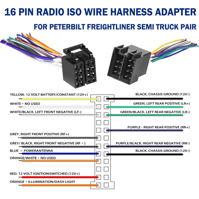 16 Pin ISO Radio Wire Harness Adapter for Peterbilt Freightliner Volvo Mack