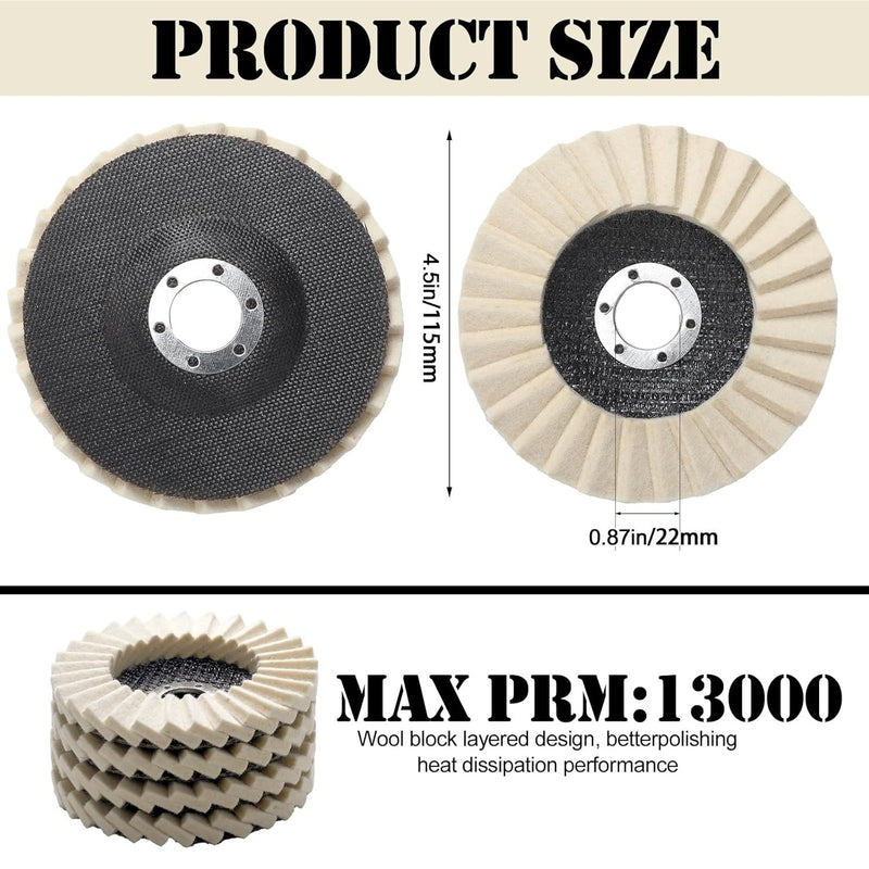 5pcs 4.5 Inch Wool Polishing Wheels Buffer Pads Flap Felt Finishing Disc