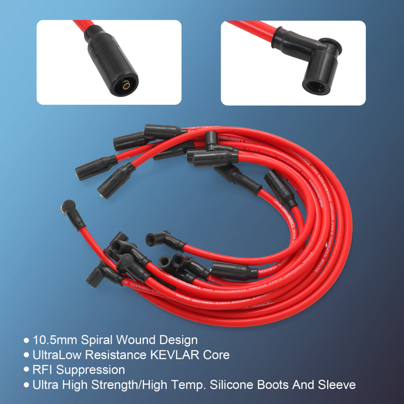 Red 10.2mm Spark Plug Wires Set for 1992-1996 Chevrolet Corvette LT1 5.7L