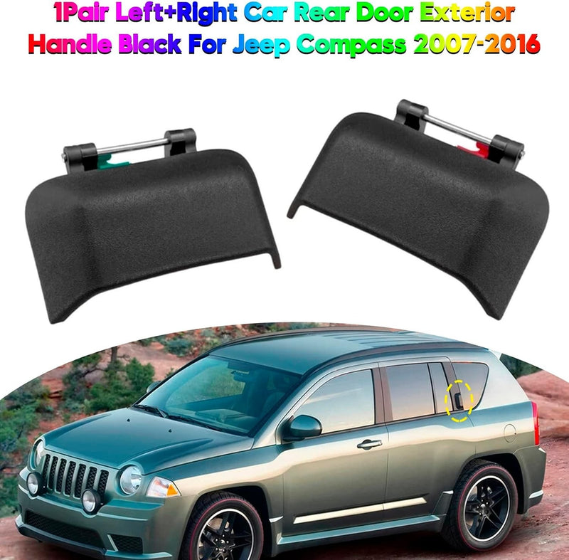 Rear Left Right Exterior Door Handle for 2007-2016 Jeep Compass Black Plastic